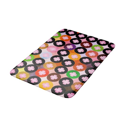 Koele multi gekleurde cirkels & roze klavers badmat (Gekanteld)