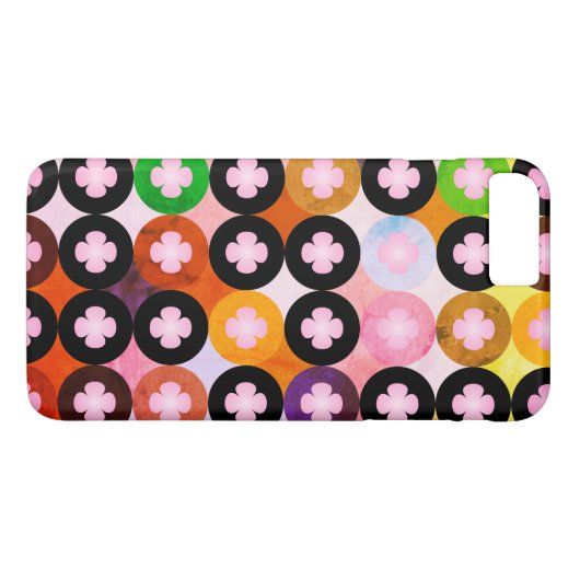 Koele multi gekleurde cirkels & roze klavers Case-Mate iPhone case (Achterkant (Horizontaal))