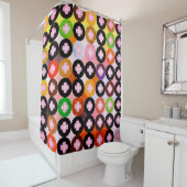 Koele multi gekleurde cirkels & roze klavers douchegordijn (In situ)