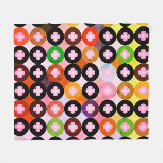 Koele multi gekleurde cirkels & roze klavers fleece deken (Voorkant (Horizontaal))