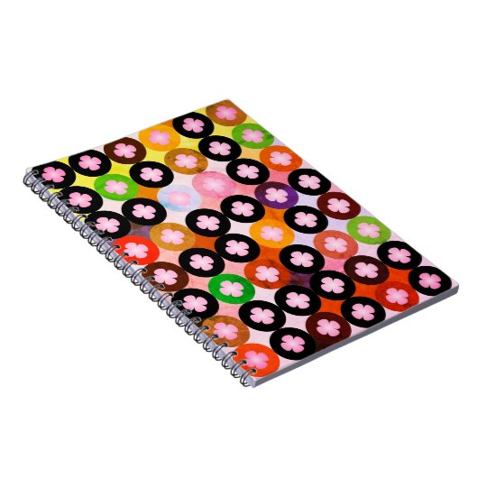 Koele multi gekleurde cirkels & roze klavers notitieboek (Rechterzijde)