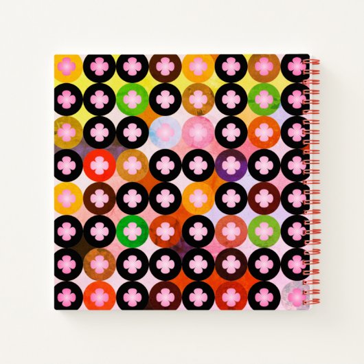 Koele multi gekleurde cirkels & roze klavers notitieboek (Achterkant)