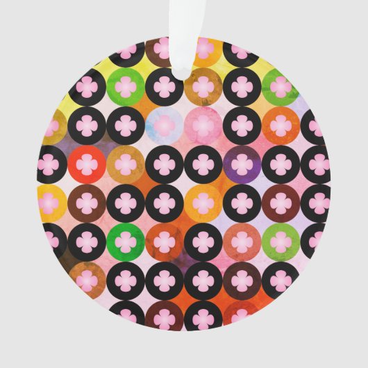 Koele multi gekleurde cirkels & roze klavers ornament (voorkant)