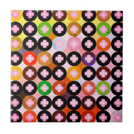 Koele multi gekleurde cirkels & roze klavers tegeltje