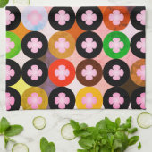 Koele multi gekleurde cirkels & roze klavers theedoek (Gevouwen)