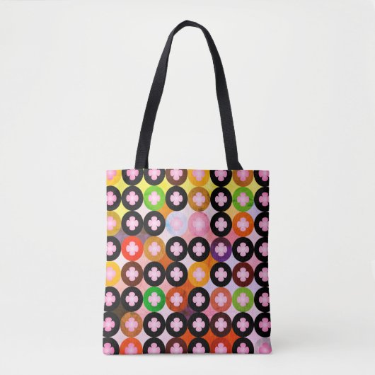 Koele multi gekleurde cirkels & roze klavers tote bag (Voorkant)