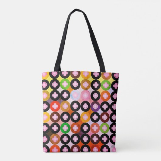 Koele multi gekleurde cirkels & roze klavers tote bag (Achterkant)