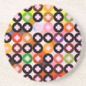 Koele multi gekleurde cirkels & roze klavers zandsteen onderzetter (Voorkant)