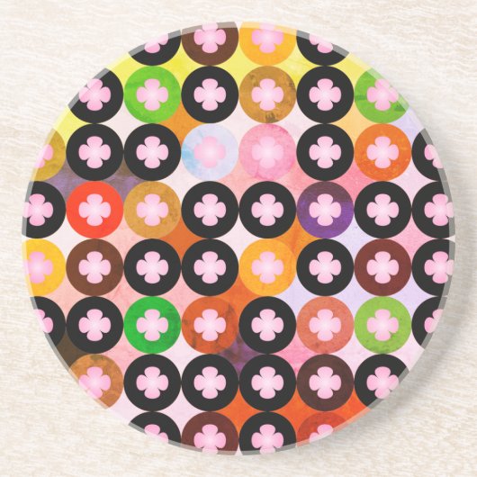 Koele multi gekleurde cirkels & roze klavers zandsteen onderzetter (Voorkant)