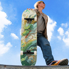 Koele Mythische Groene Draak Zwellen in Wolken Persoonlijk Skateboard