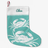 Koele nautische blauwe krab aangepaste strand kleine kerstsok (Voorkant)