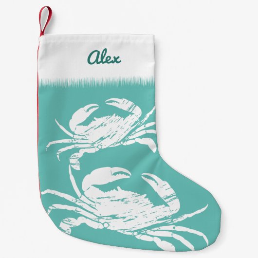 Koele nautische blauwe krab aangepaste strand kleine kerstsok (Voorkant)