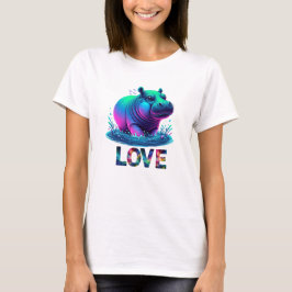 Koele Neon Nijlpaard Liefde T-shirt