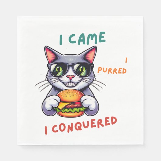 Koele nerd kat met hamburger tomcat cheeseburger servet (Voorkant)
