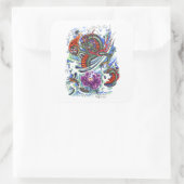 Koele oosterse waterdraak lotus vierkante sticker (Tas)