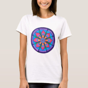 Koele paarse blauw roze en groene mandala t-shirt