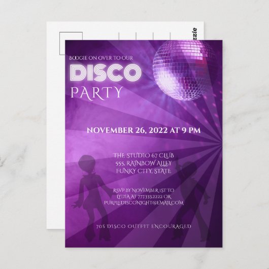 Koele Paarse Disco Bal Feest Briefkaart (Voorkant / Achterkant)