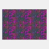 Koele Paarse Groene Raster Maze Line Pattern Inpakpapier Vel (Voorkant 3)