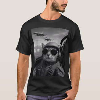 Koele Piloot Kat Selfie Gevechtsvliegtuigen Humor T-shirt