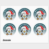 Koele Pinguïn Met Kerstman Hoed Ronde Sticker (Vel)