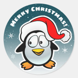Koele Pinguïn Met Kerstman Hoed Ronde Sticker