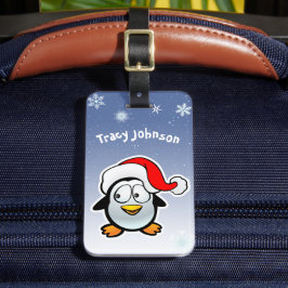 Koele pinguïn met kerstmuts bagagelabel
