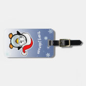 Koele pinguïn met kerstmuts bagagelabel (Voorkant horizontaal)