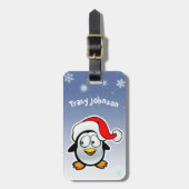 Koele pinguïn met kerstmuts bagagelabel (Voorkant verticaal)