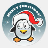 Koele pinguïn met kerstmuts ronde sticker (Voorkant)
