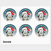 Koele pinguïn met kerstmuts ronde sticker (Vel)
