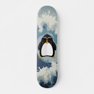 Koele Pinguïn Met Zonnebril Blauwe Oceaangolf Persoonlijk Skateboard