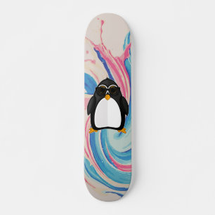 Koele Pinguïn Met Zonnebril Roze en Blauwe Verf Persoonlijk Skateboard