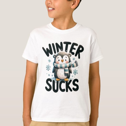 Koele Pinguïn Winter Ontevredenheid T-shirt (Voorkant)