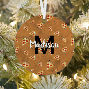 Koele pizzasneden bruin motief Monogram Metalen Ornament