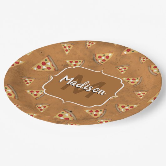 Koele pizzasneden bruin motief Monogram Papieren Bordje (Gekanteld)