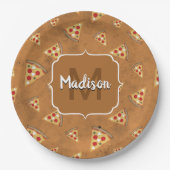 Koele pizzasneden  bruin motief Monogram Papieren Bordje (Voorkant)