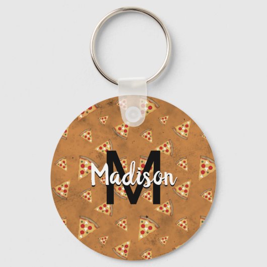Koele pizzasneden  bruin motief Monogram Sleutelhanger (Voorkant)