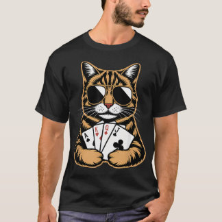 Koele Pokercat Met Zonnebril Spelend T-shirt