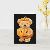 Koele pompoen en Beer voor Halloween Kaart (Gele Bloem)