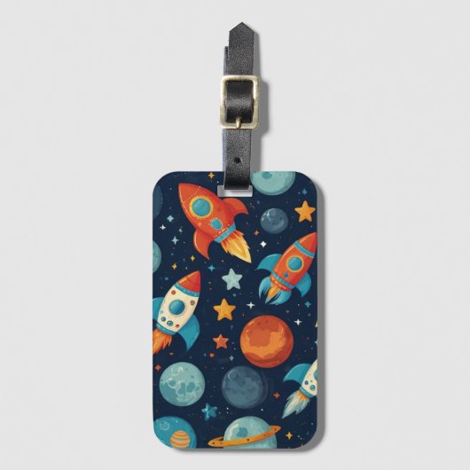 Koele Raket Ruimte en Planeten Bagagelabel (Voorkant (verticaal))