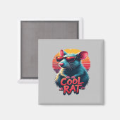 Koele Rat met Zonnebril Retro Sunset Design Magneet (Voorkant / Achterkant)
