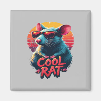 Koele Rat met Zonnebril Retro Sunset Design Magneet