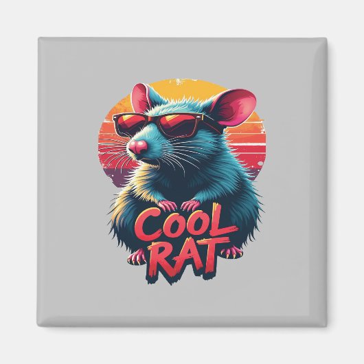 Koele Rat met Zonnebril Retro Sunset Design Magneet (Voorkant)