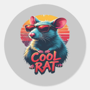 Koele Rat met Zonnebril Retro Sunset Design Ronde Sticker