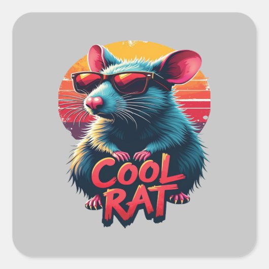 Koele Rat met Zonnebril Retro Sunset Design Vierkante Sticker (Voorkant)