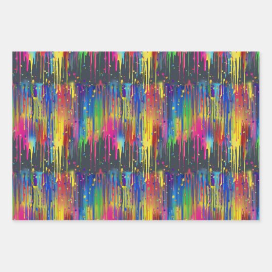 Koele Regenboog Partij Verf Drip Herhalend Patroon Inpakpapier Vel (Voorkant 2)