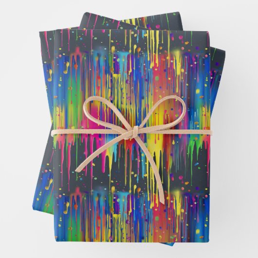 Koele Regenboog Partij Verf Drip Herhalend Patroon Inpakpapier Vel (In situ)