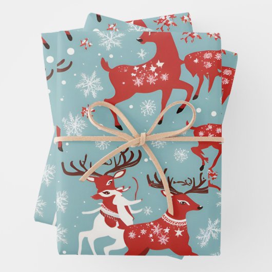 Koele Rendier Wrapping Paper Flat Sheet Set van 3 (In situ)