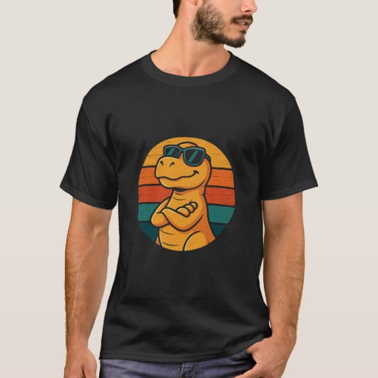 Koele Retro Dinosaurus met Zonnebril T-shirt (Voorkant)