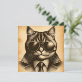 Koele Retro Kat in Aviator Zonnebril, Sepia Kaart (Staand voorkant)